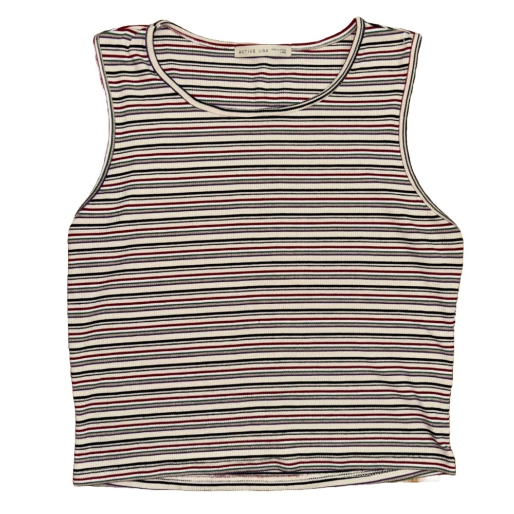Striped Sleeveless Top - Black, White, Red